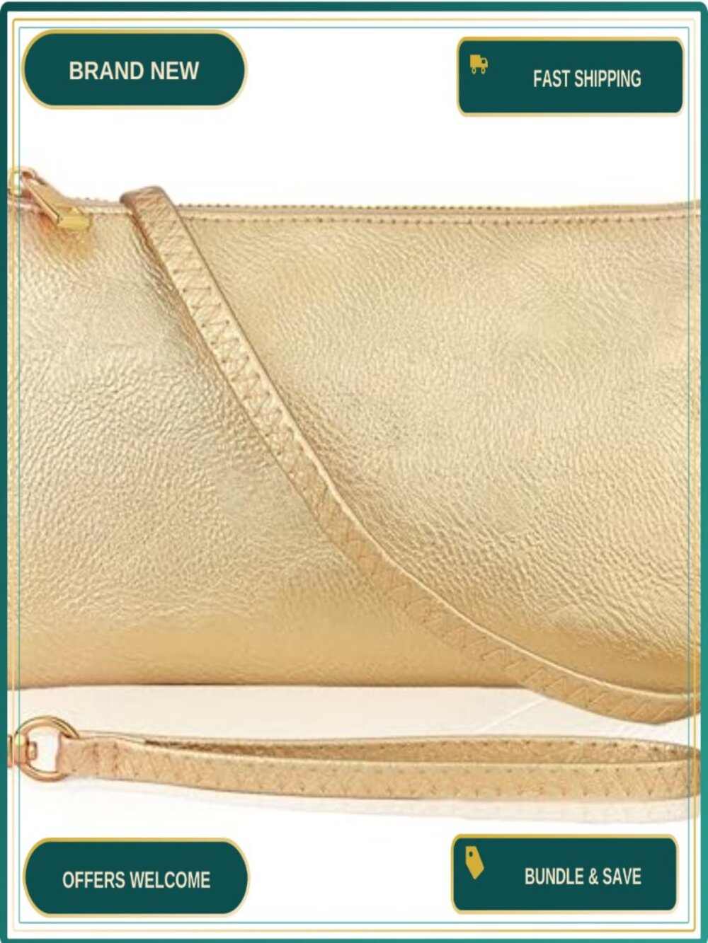 Vegan Leather Convertible Wristlet Crossbody Clutch with Card Slots